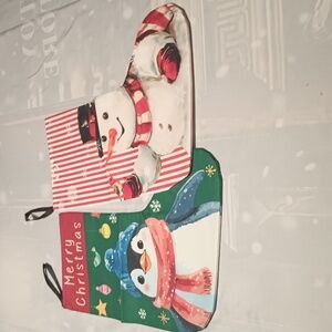 Set Of 2 Christmas Stockings with Penguin and Snowman